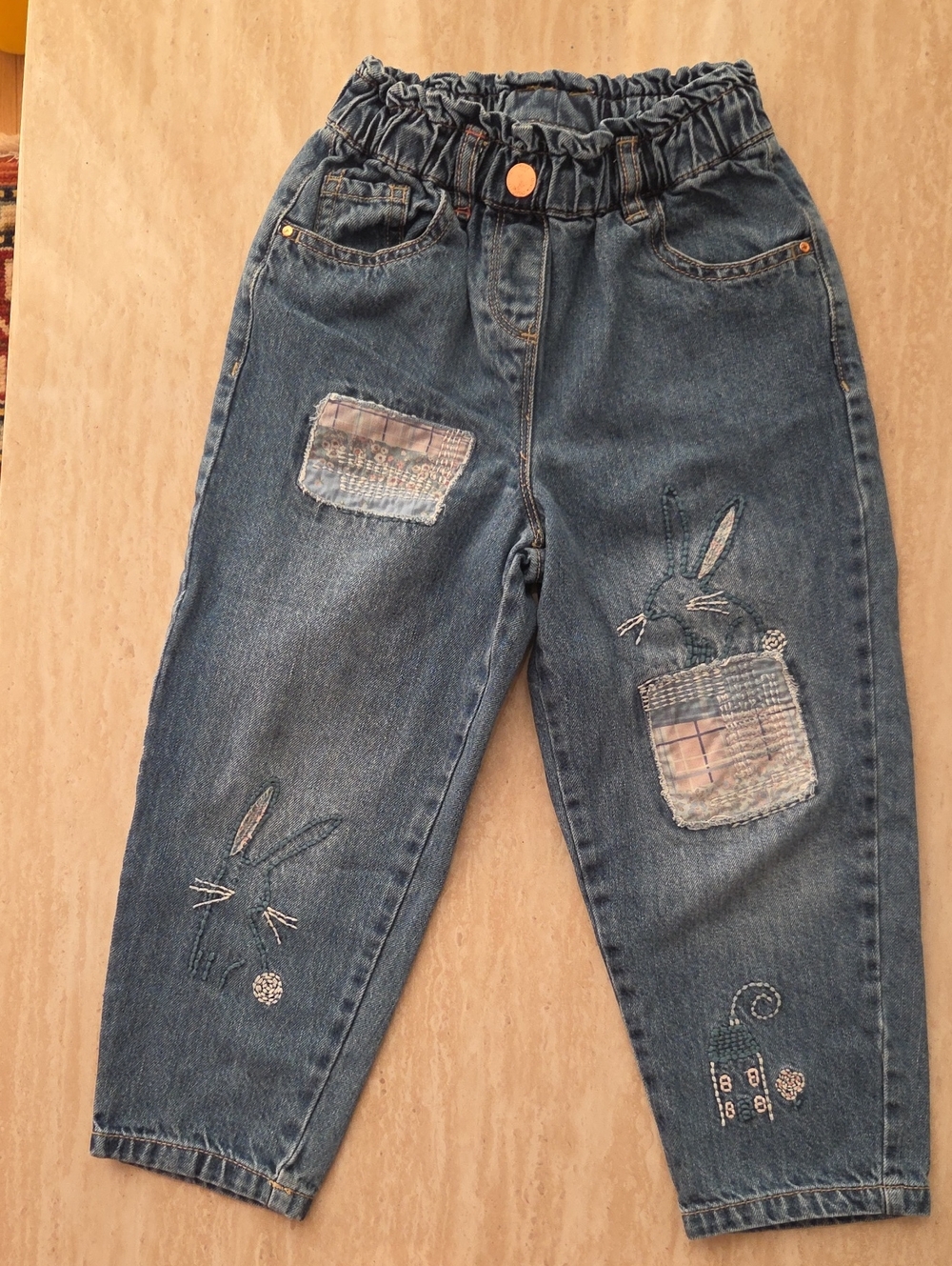 next Girls Denim Jeans with Bunny Embroidery - Blue